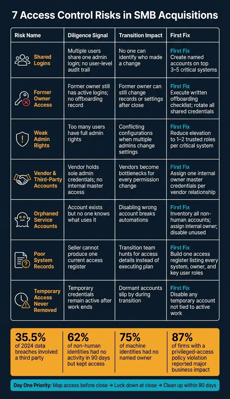 7 Access Control Risks in SMB Acquisitions: Signals, Impacts & Fixes