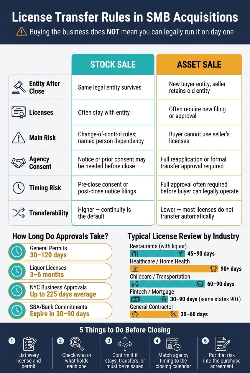 Stock Sale vs. Asset Sale: License Transfer Rules in SMB Acquisitions