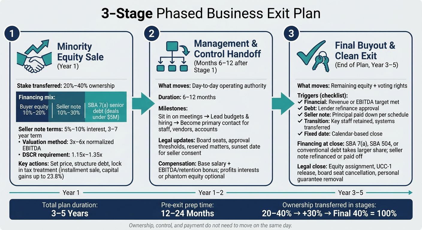 3-Stage Phased Business Exit Plan: Timeline & Key Milestones
